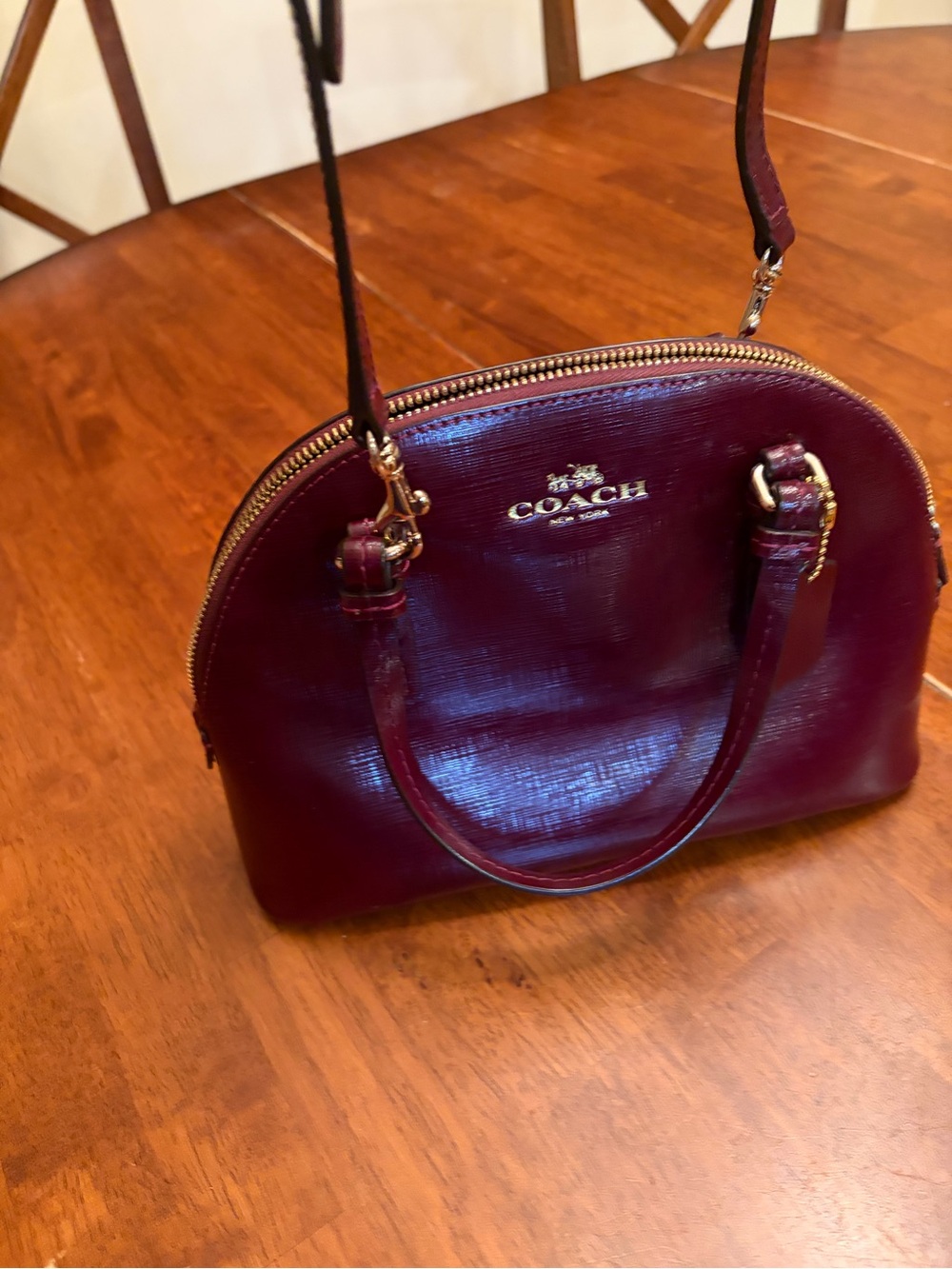 Coach Peyton Women's Dome Satchel Bag - Burgundy Leather - Picture 6 of 16
